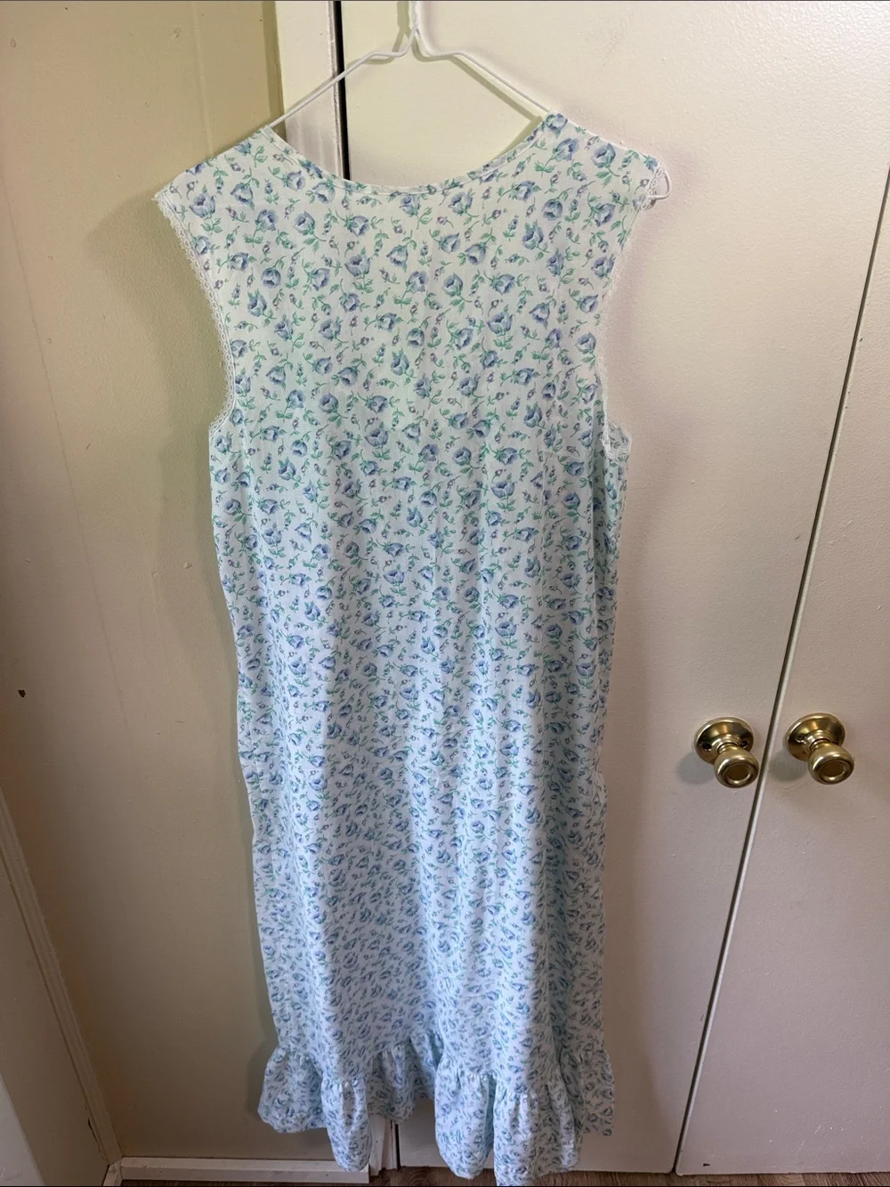 Vintage Cottagecore Floral Maxi Nightgown Dress Lace‎ Embroidered Blue Farmhouse